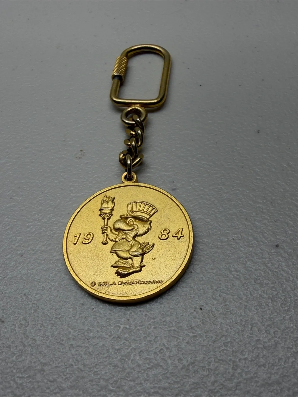 Gold 1984 Olympic Duck Coin Keychain - Vintage Medal Style